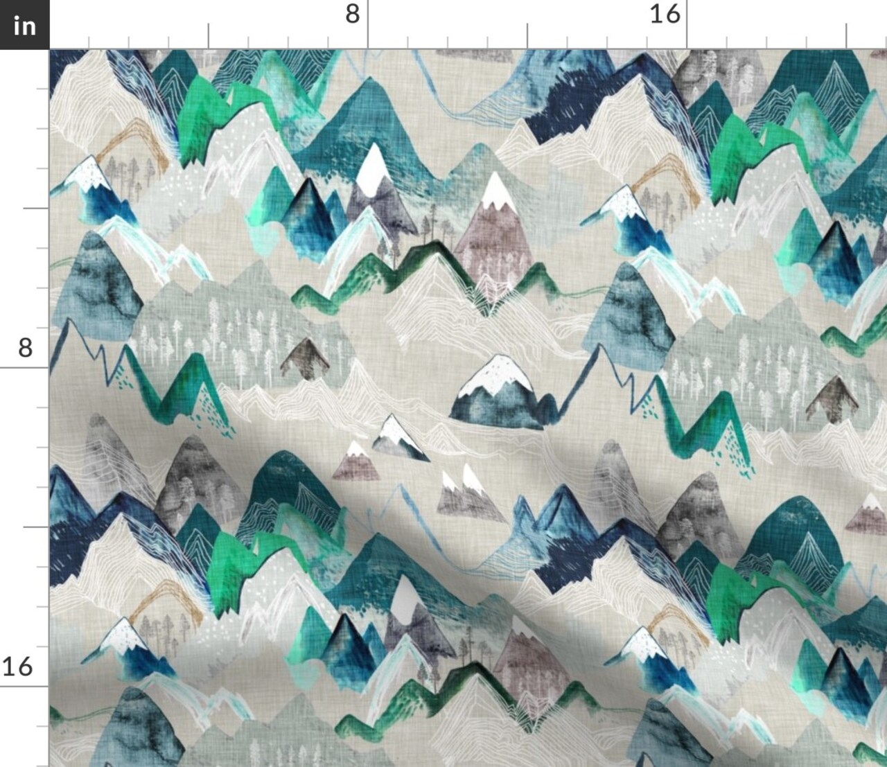 Mountain, Call, Adventure, Camping, Rustic, Painting, Watercolour, Forest, Woods, Geometric, Blue, Water Custom Printed Fabric by Spoonflower Various Fabrics by the Yard or Fat Quarter